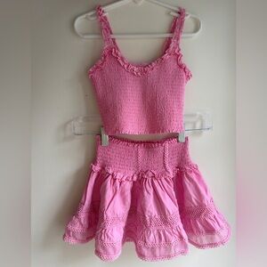 Katie J NYC Girls Pink Smocked Crop Top & Tiered Skirt Set